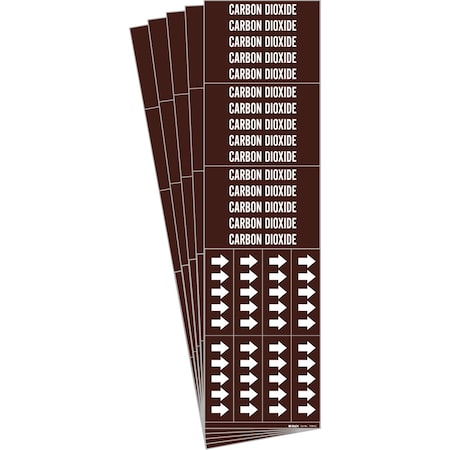 CARBON DIOXIDE V2 Pipe Marker Style 3C Arrows Vinyl WT On Brown 3 Per Card, 5 PK